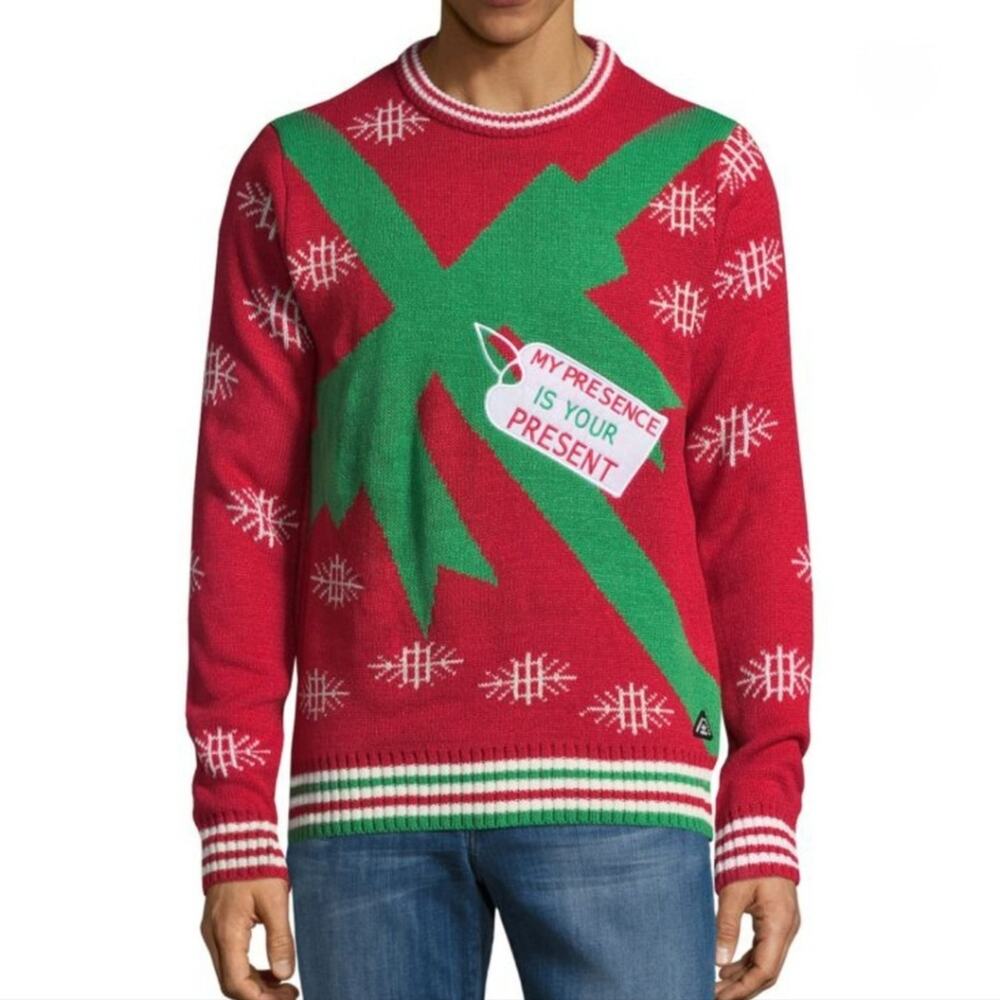 AMERICAN STITCH Red My Presence Is Your Present Ugly Christmas Sweater Sz L